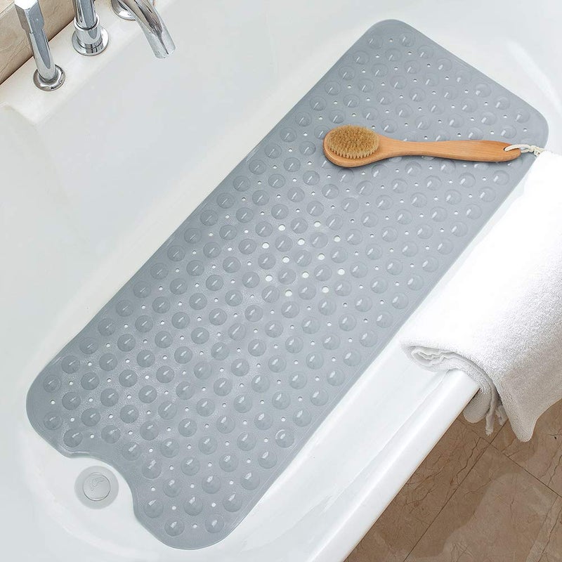 TreeBud Bathtub Mats for Shower Tub Non-Slip Bath Mat 39 x 16 Inch Extra Long Shower Mat, Bath Tub Mat for Bathroom with Machine Washable, BPA Free for Kids (Gray) - Image 1